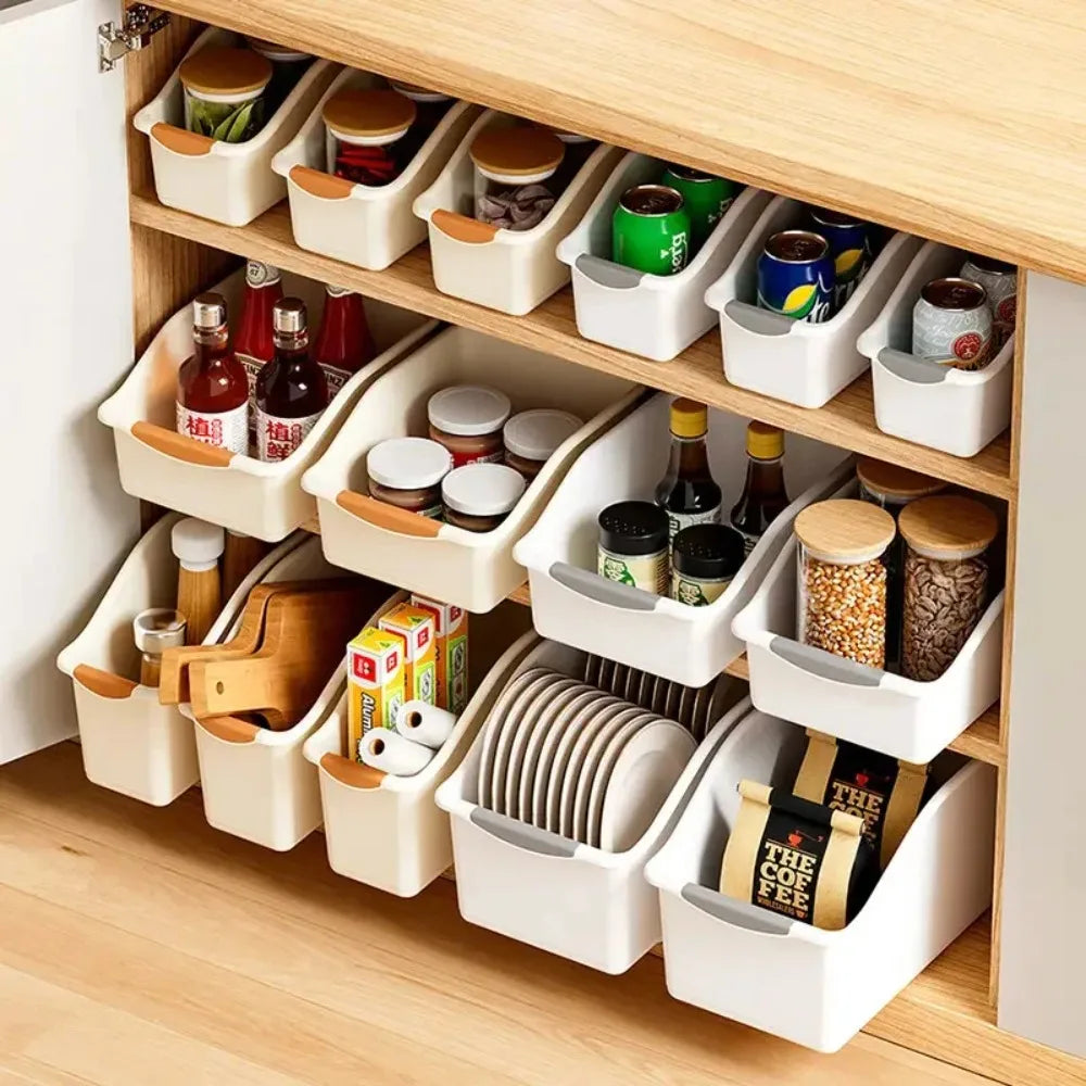 Curved Plastic Storage Bins Set Multipurpose Home Organization Boxes For Cleaning Supplies Household Essentials StackableBaskets