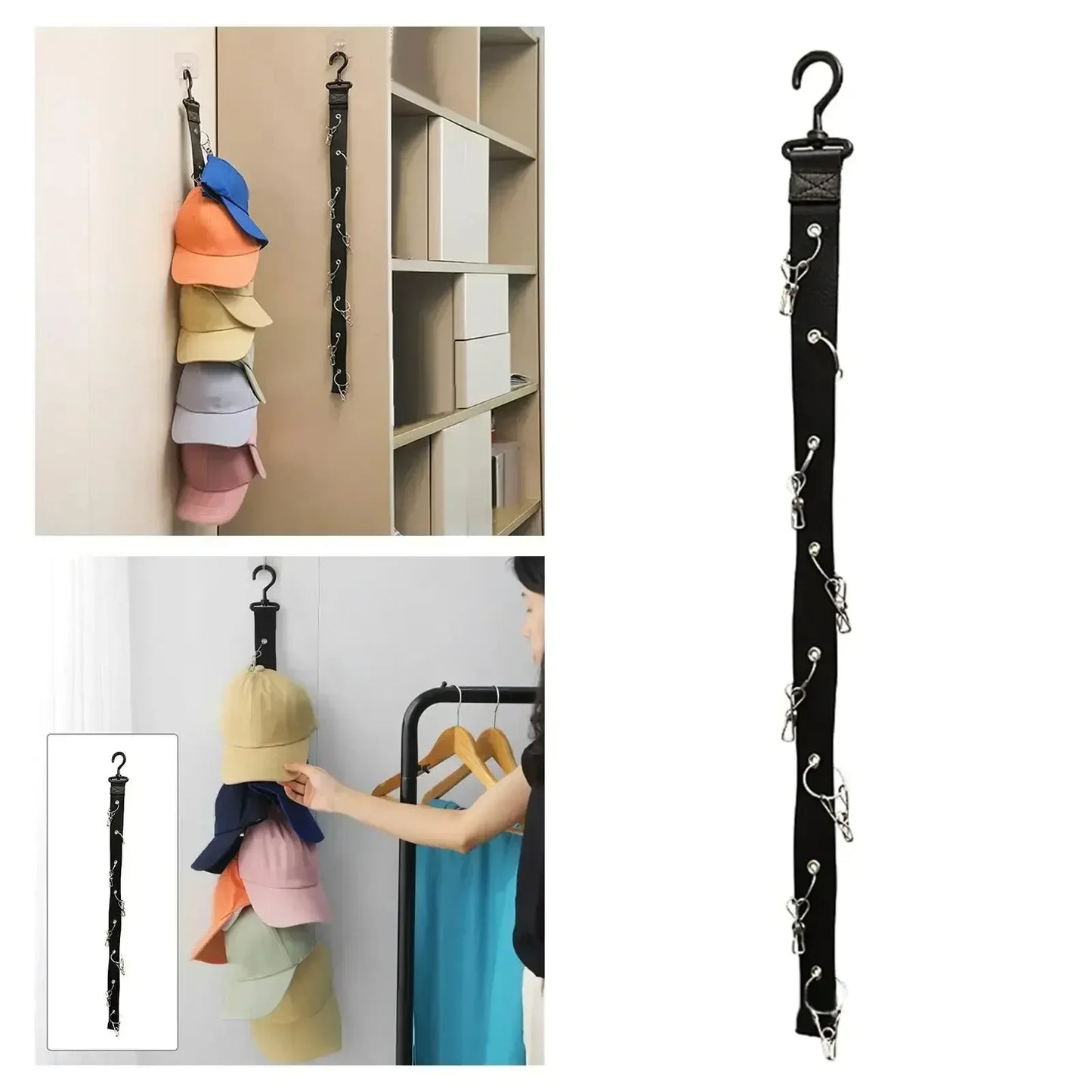 Metal Hook Hat Rack - Wall Mount Cap Organizer for Baseball & Golf Caps, Hanging Storage Holder (1PC)