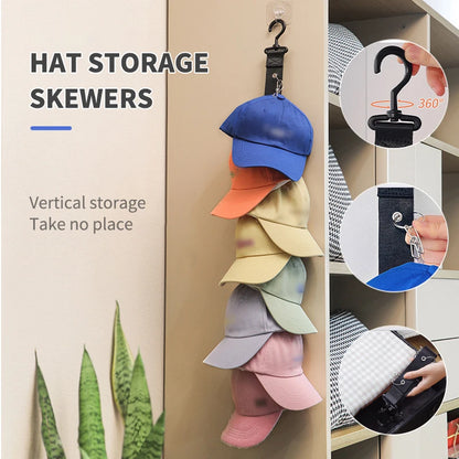 Rotating Hanging Rope Organizer - No Drill Closet Hat Rack for Dorm, Vertical Space Saver with 8 Hooks