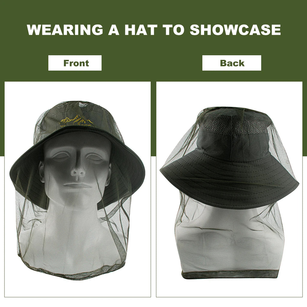 1Pc Ultra Large & Long Extra Fine Holes Mesh Soft Durable Fly Screen Premium Mosquito Insect Head Net Face Protector Camping Cap