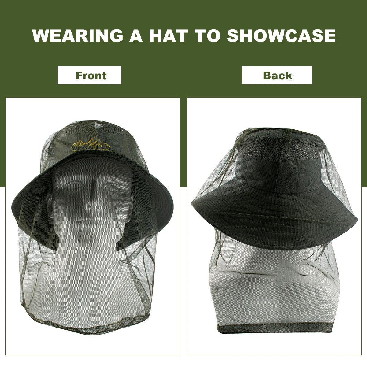 1Pc Ultra Large & Long Extra Fine Holes Mesh Soft Durable Fly Screen Premium Mosquito Insect Head Net Face Protector Camping Cap