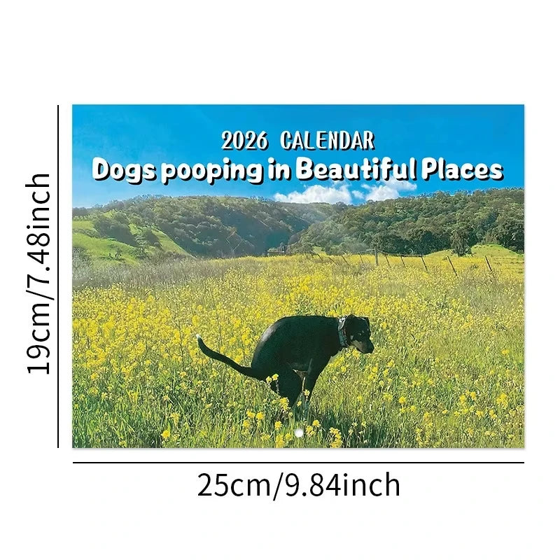 Calendar 2026 Dogs Pooping in Beautiful Places Funny Gag Gifts Thick Paper Wall Calendar Christmas Home Decor Planning Organizer