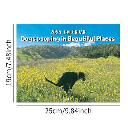 Calendar 2026 Dogs Pooping in Beautiful Places Funny Gag Gifts Thick Paper Wall Calendar Christmas Home Decor Planning Organizer