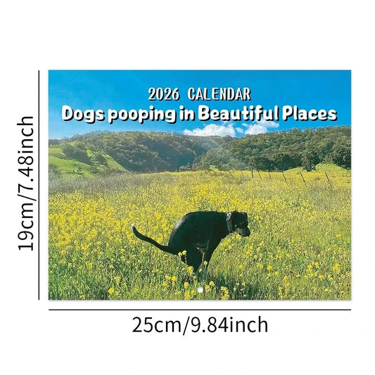 Calendar 2026 Dogs Pooping in Beautiful Places Funny Gag Gifts Thick Paper Wall Calendar Christmas Home Decor Planning Organizer