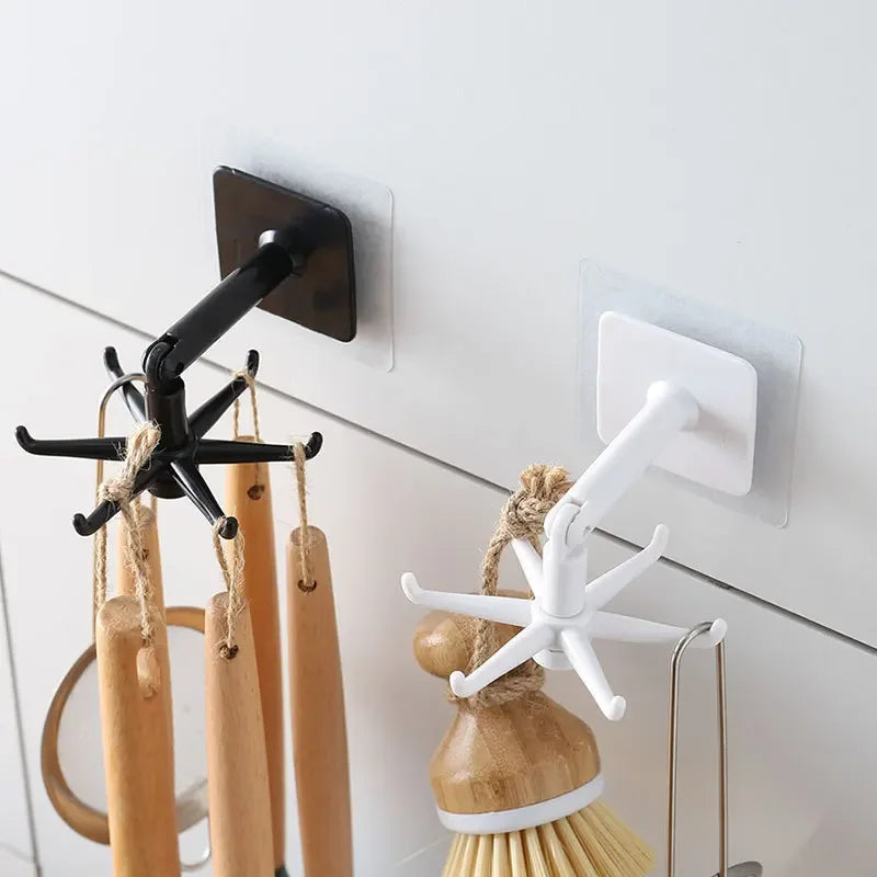 Creative Kitchen Organizer Swivel Hooks Hole-Free Multifunctional Rotatable Dual-Use Hooks for Utensils And Pots