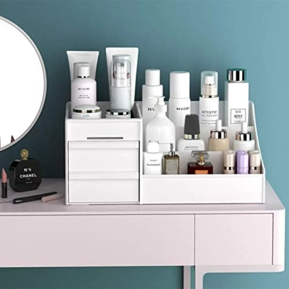 Large White Cosmetic Storage Box: Multi-Compartment Organizer for Makeup, Skincare, Jewelry, Brushes & Nail Polish