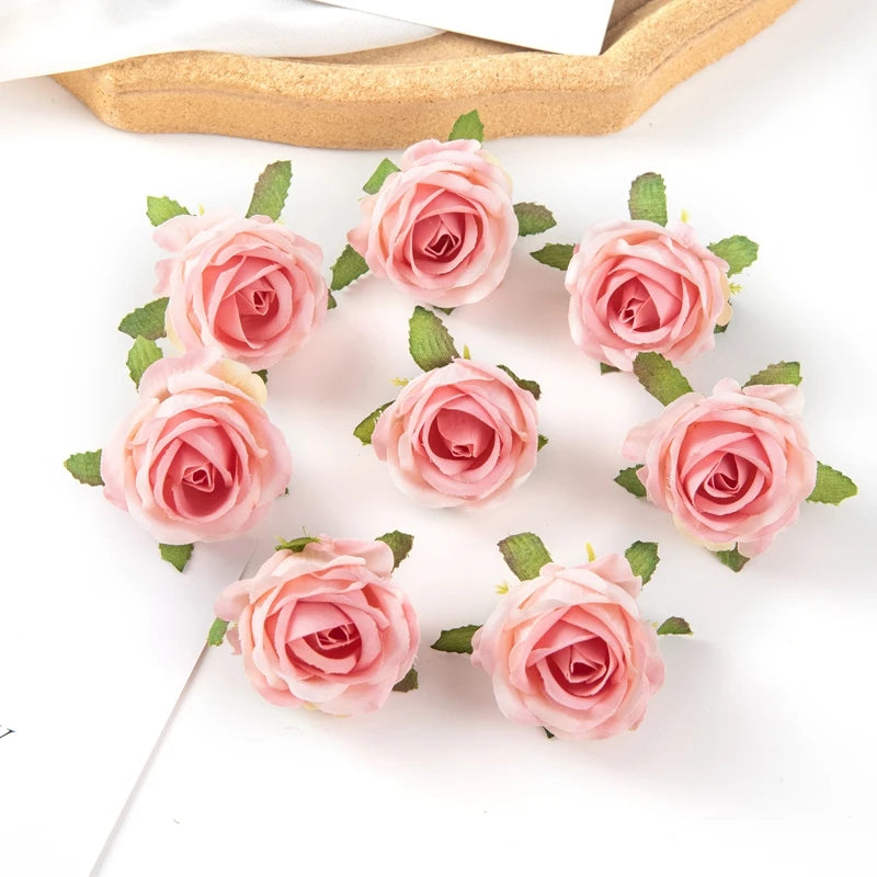 100PCS Artificial Flowers Diy Candy Box Cake Home Decor Christmas Decorative Wreaths Wedding Party Garden Roses Arch Silk Fake