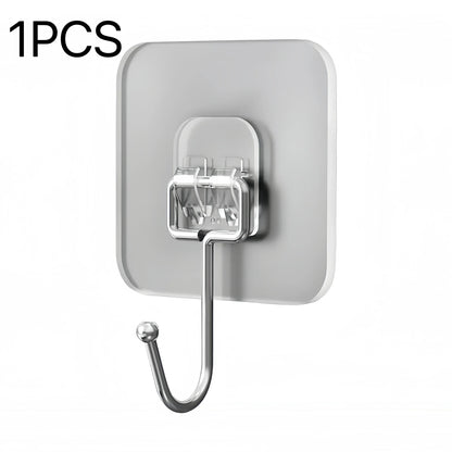 Big Size Hooks Heavy Duty 22 lbs Waterproof Adhesive Wall Hooks Nail-Free Transparent Waterproof Hooks for Kitchen Bathroom