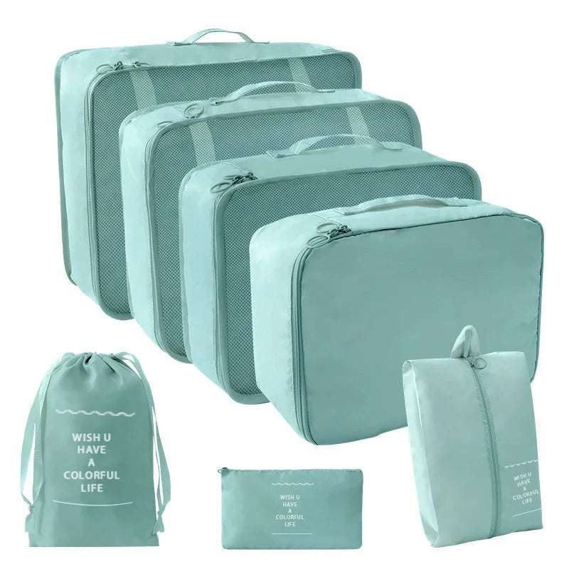 7PCS Set Travel Luggage Organizer Bags Clothes Shoes Packing Set Suitcase Foldable Cube Dormitories Clothes Storage Bag 7PCS Bag