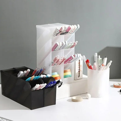 Kawaii Creative Desktop Transparent Organizer Frosted Diagonal Pen Holder For Student School Office Storage Pen Holder
