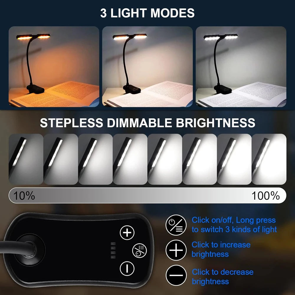 New 3 Colors 8 Brightness 14 LED Clip On Book Light Usb Rechargeable Night Light Portable Reading Light Book Lamp Mini Desk Lamp