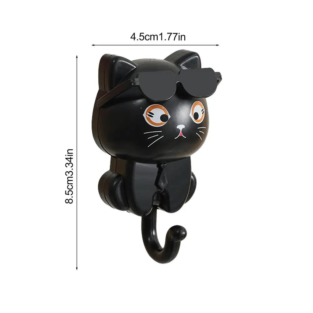 Coat Hooks Cat Key Holder Cute Cat Key Hook with Sunglasses Adhesive Coat Hooks Key Holder for Wall Decorative for Coat Bag