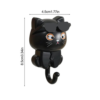 Coat Hooks Cat Key Holder Cute Cat Key Hook with Sunglasses Adhesive Coat Hooks Key Holder for Wall Decorative for Coat Bag