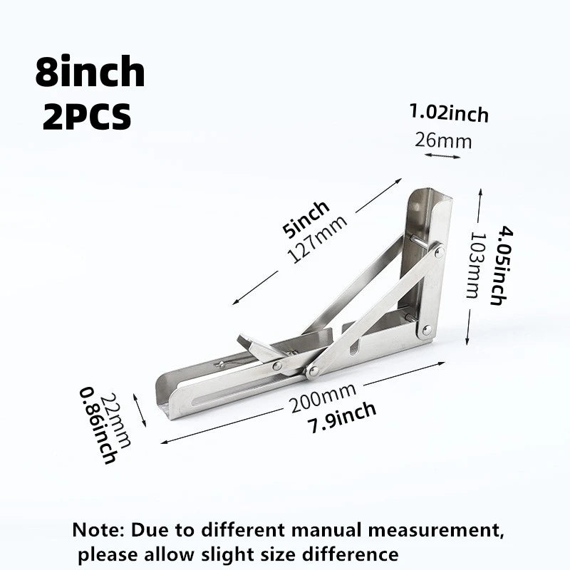 2Pcs Triangle Folding Angle Shelf Bracket Heavy Duty Stainless Steel Collapsible Shelf Bracket for Table Work Bench Wall Mounted
