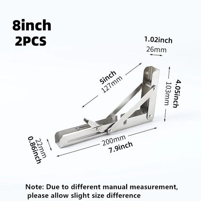 2Pcs Triangle Folding Angle Shelf Bracket Heavy Duty Stainless Steel Collapsible Shelf Bracket for Table Work Bench Wall Mounted