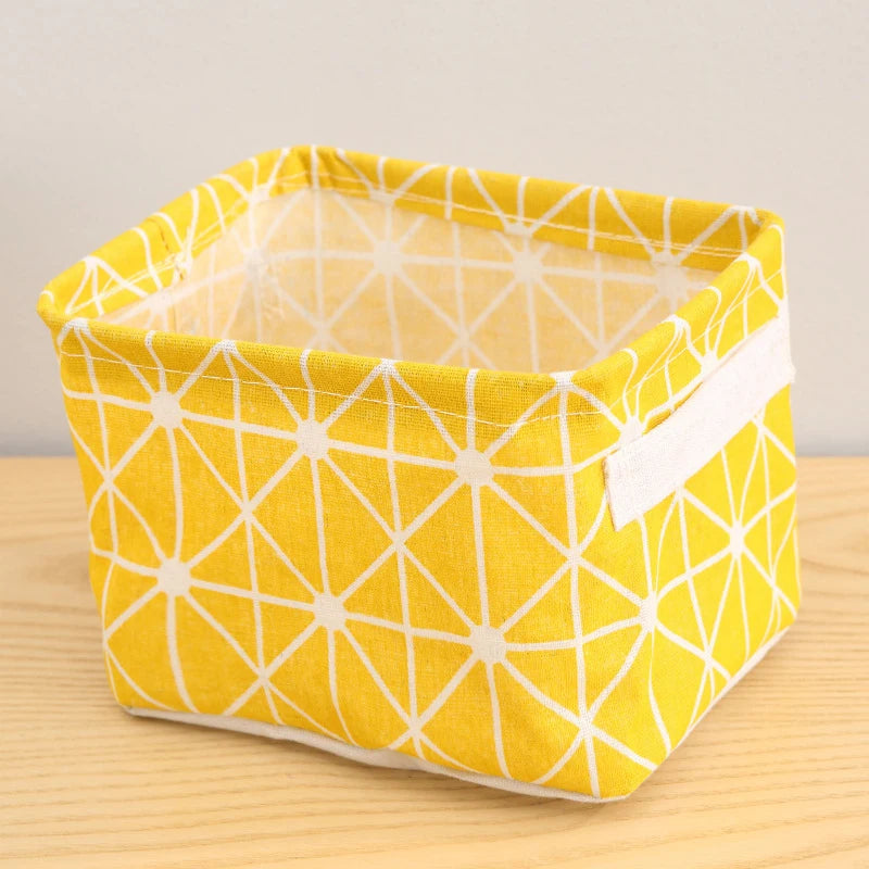 1PC Cotton and Hemp Storage Basket with Handheld Printed Tabletop, Miscellaneous Sorting Cabinet, Small Clothing, Fabric Storage