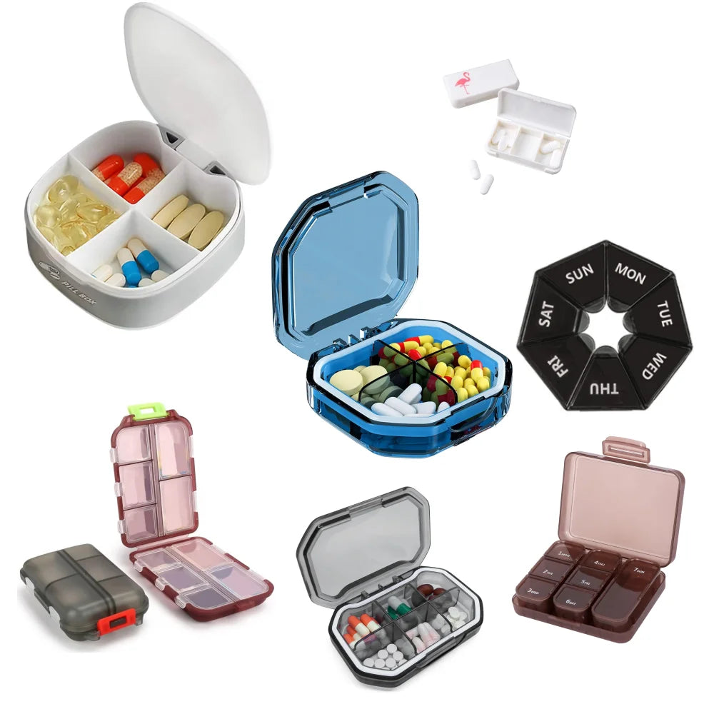 2Pcs 7 Days Pill Storage Box Mini Travel Portable Medicines Dispenser Box Multifunction Plastic Seven Compartment Sealer Box
