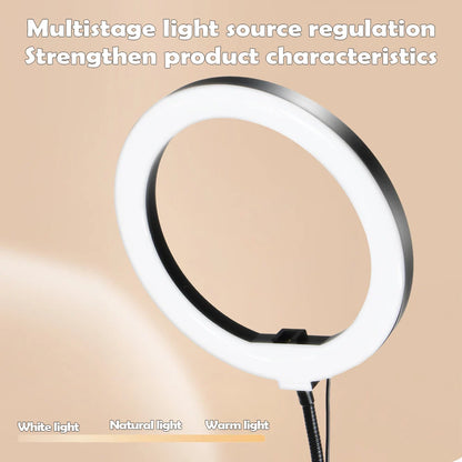 LED USB Fill Light with Phone Live Streaming Stand Flexible Gooseneck Circular Fill Light for Phone Live Streaming Clamp or Base