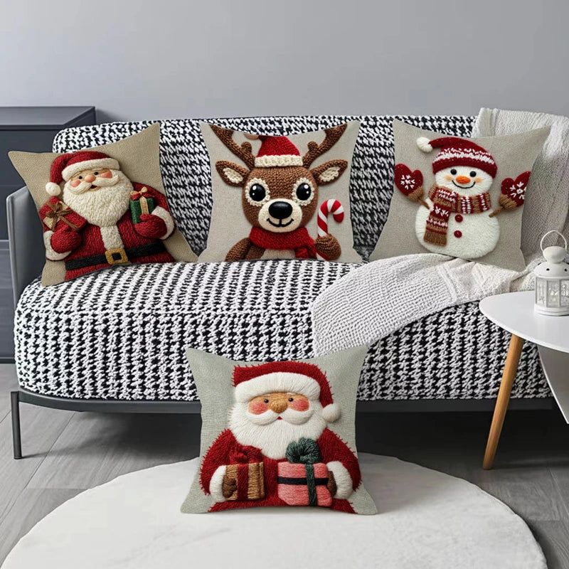 45cm Grey Red Christmas Pillowcase Cartoon Santa Snowman Elk Sofa Cushion Cover Home Bed Car Decor Merry Christmas 2025 2026