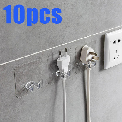 20/40PCS Hook Power Plug Bracket Tidy Hanging Rack PVC Wall Hook Strong Adhesion Seamless Transparent Waterproof Kitchen Bathroo