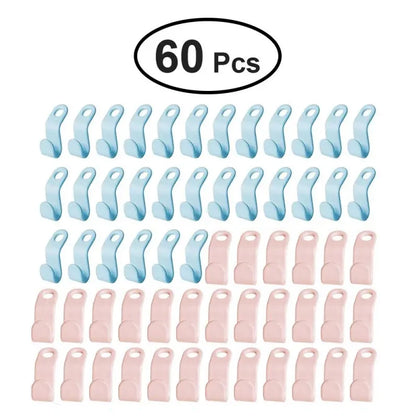 60pcs/set Plastics Hanger Connection Hook Stackable Space Saving Storage Multifunctional Hanging Clothes Rack