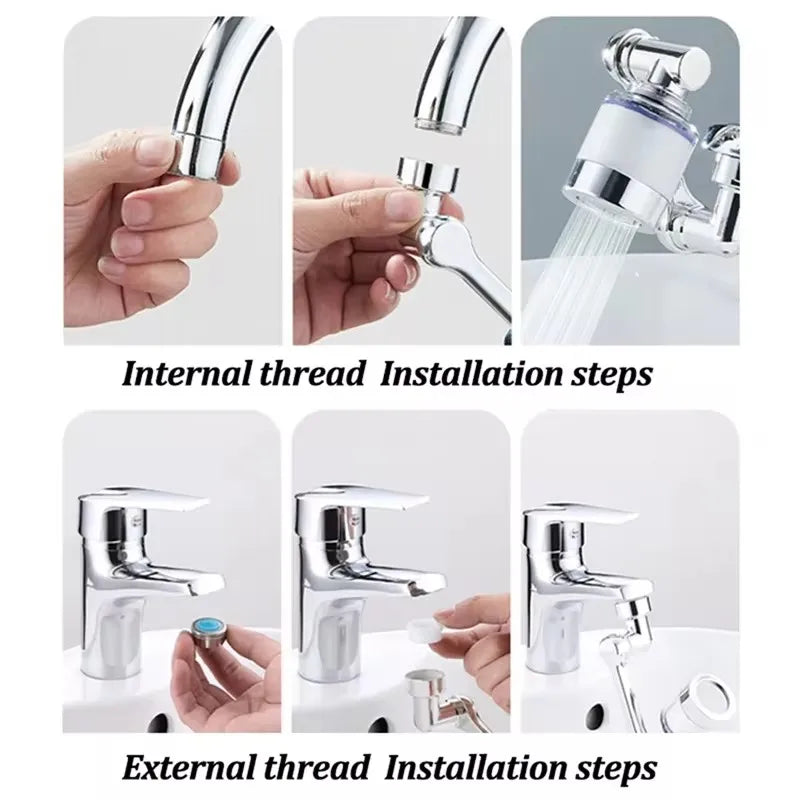 Universal 1080° Rotation Filter Nozzle Splash Proof Faucet Household Kitchen Tap Washbasin Faucets Bubbler Nozzle Robotic Arm