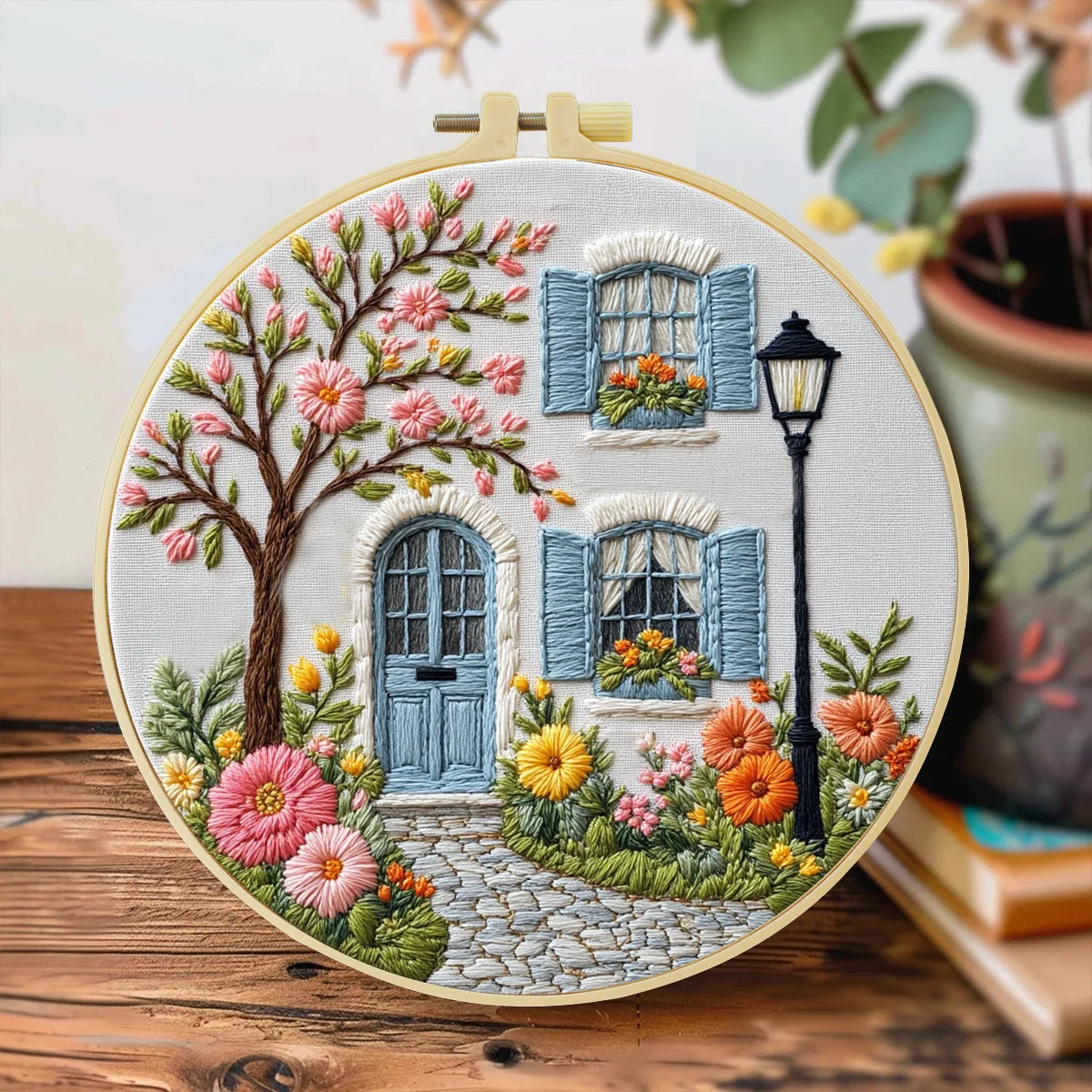 1pc 20X20CM/7.87inch The garden in front of the door Embroidery Starter Kit DIY kit Home Decor Craft Painting Sewing Art