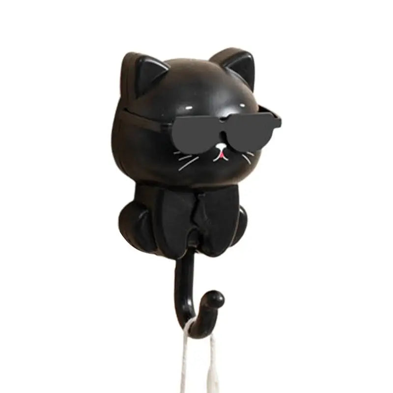 Coat Hooks Cat Key Holder Cute Cat Key Hook with Sunglasses Adhesive Coat Hooks Key Holder for Wall Decorative for Coat Bag