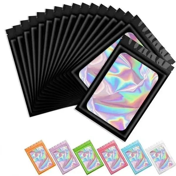 50/100PC Thicken Ziplock Bags Holographic Laser Color Plastic Pouch For DIY Jewelry Retail Storage Pouch Zip Lock Bag NO Hole