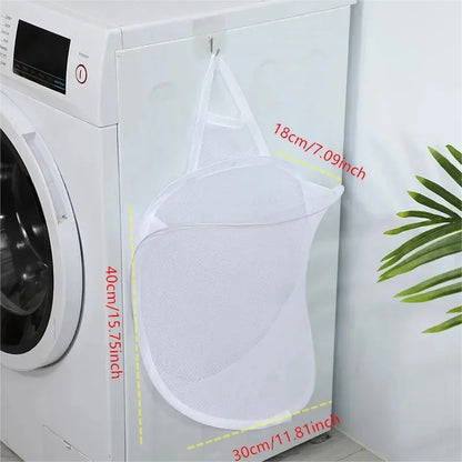 Portable Mesh Pop Up Laundry Hamper Wide Opening Breathable Collapsible Space-Saving Laundry Basket Dorm Travel Bathroom Items