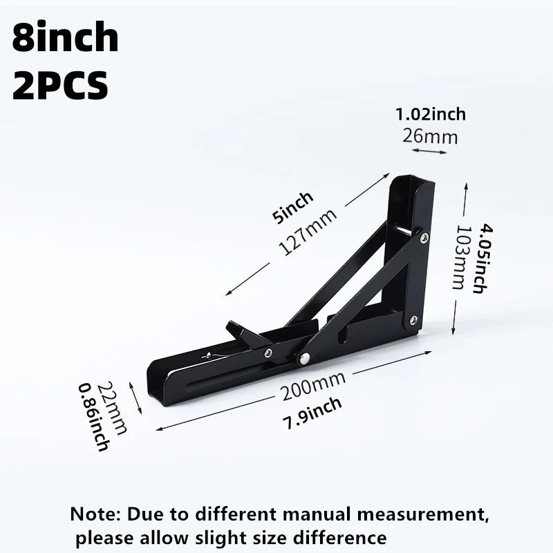 2Pcs Triangle Folding Angle Shelf Bracket Heavy Duty Stainless Steel Collapsible Shelf Bracket for Table Work Bench Wall Mounted