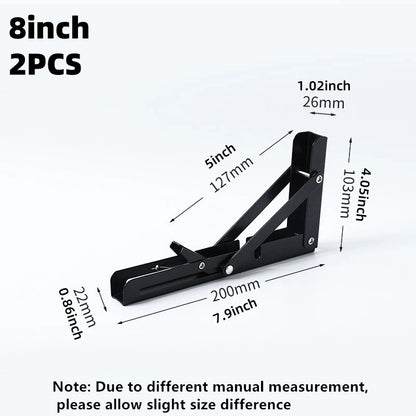 2Pcs Triangle Folding Angle Shelf Bracket Heavy Duty Stainless Steel Collapsible Shelf Bracket for Table Work Bench Wall Mounted