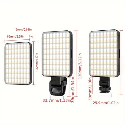 1pc Rechargeable Magnetic LED Selfie Light,3 Modes Dimmable Light,3000mAh,120LEDs,Clip-On for Phone/ Laptop/ PC,Makeup,Video