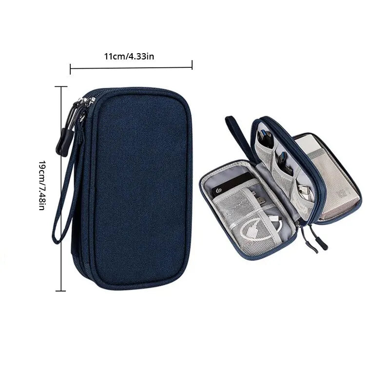 Portable Travel Digital Storage Bag - USB Cable Organizer Headset Charger Case in Grey/Black/Navy for Neatness And Convenience