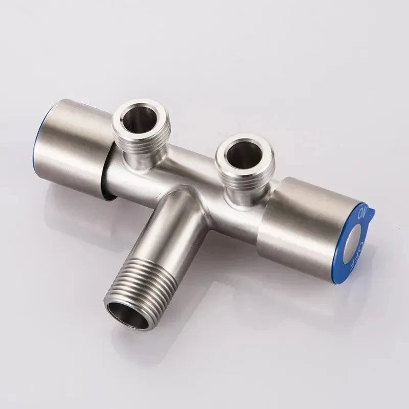 LUHAIXIONGDI Stainless Steel Single Cold Water 1 In 2 Out Bathroom Toilet Angle Valve Washing Machine Double Outlet Water Tap