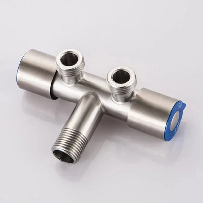 LUHAIXIONGDI Stainless Steel Single Cold Water 1 In 2 Out Bathroom Toilet Angle Valve Washing Machine Double Outlet Water Tap