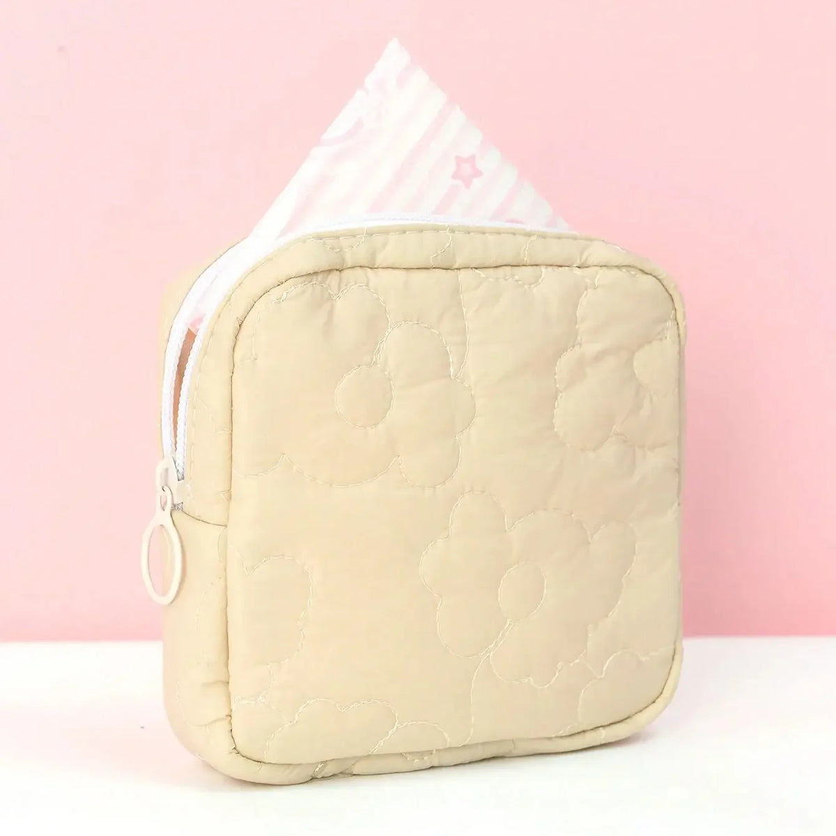 1psc Solid Color Embroidered Sanitary Napkin Storage Bag Travel Bag Suitable For Girls And Women Home Storage Dormitory Travel E