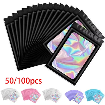 50/100PC Thicken Ziplock Bags Holographic Laser Color Plastic Pouch For DIY Jewelry Retail Storage Pouch Zip Lock Bag NO Hole