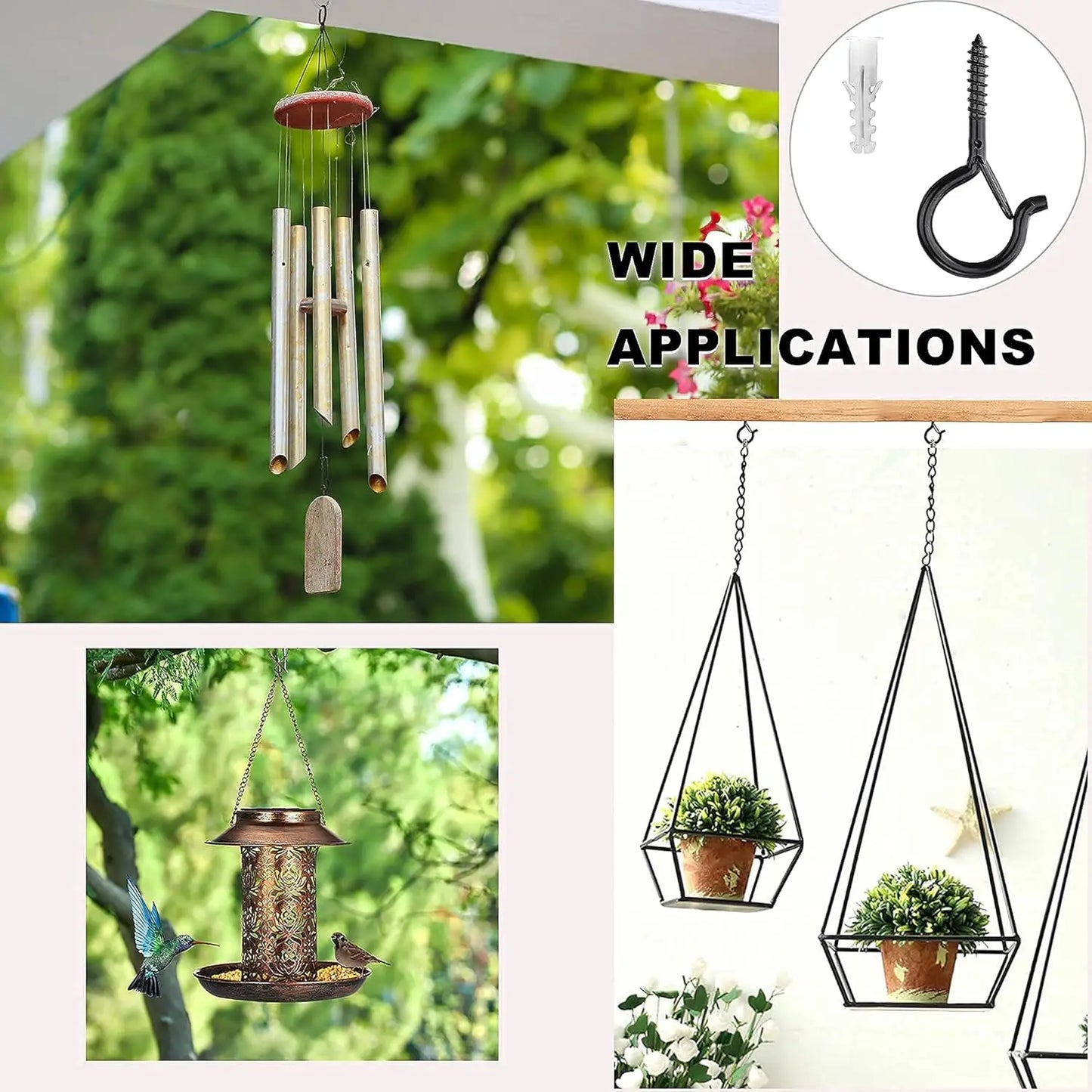 20 Pack Screw Hooks for Hanging Plants / String Lights, Heavy Duty 2.2 Inch Black Eye Hook Screw Cup Ceiling Hook Q-Hanger