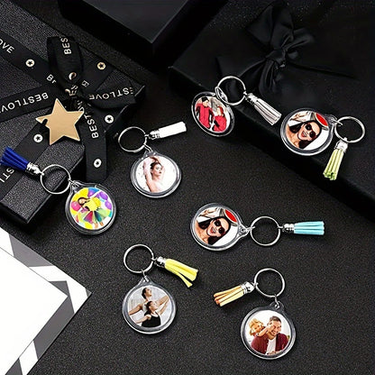 10pcs Transparent Photo Frame Keychain Tassels Snap-In Custom Insert Photo Acrylic Blank Keyring Clear Blank Picture Pendant