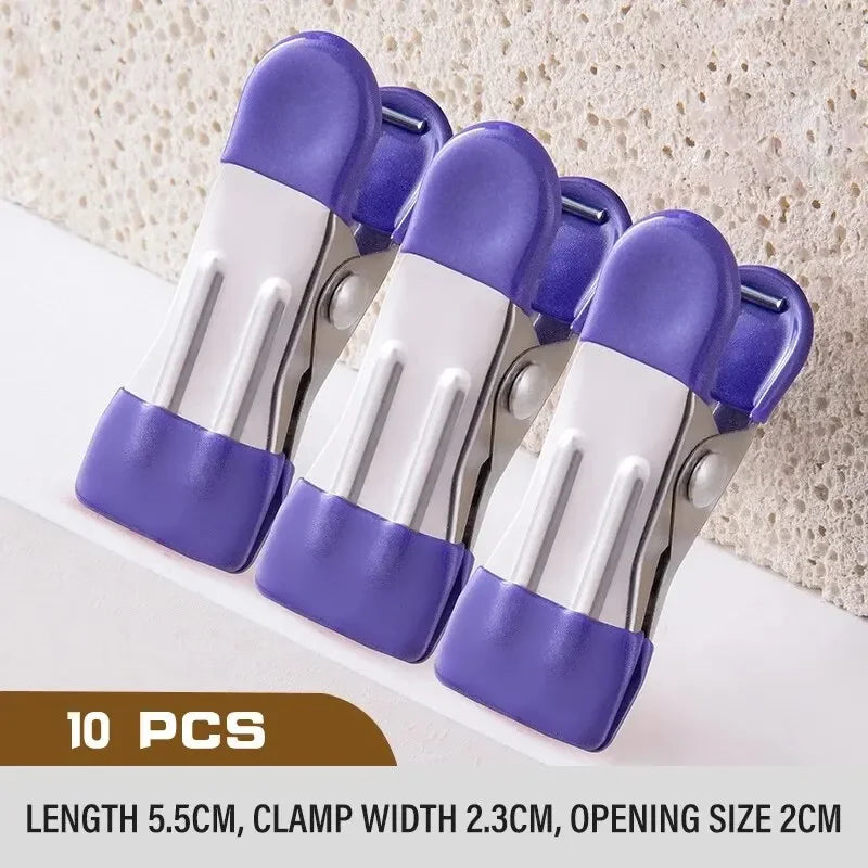 10pcs Stainless Steel Clothespins with No Trace Hook Hangers Clothes Pegs Socks Hanging Clip Home Closet Bed Sheet Holder