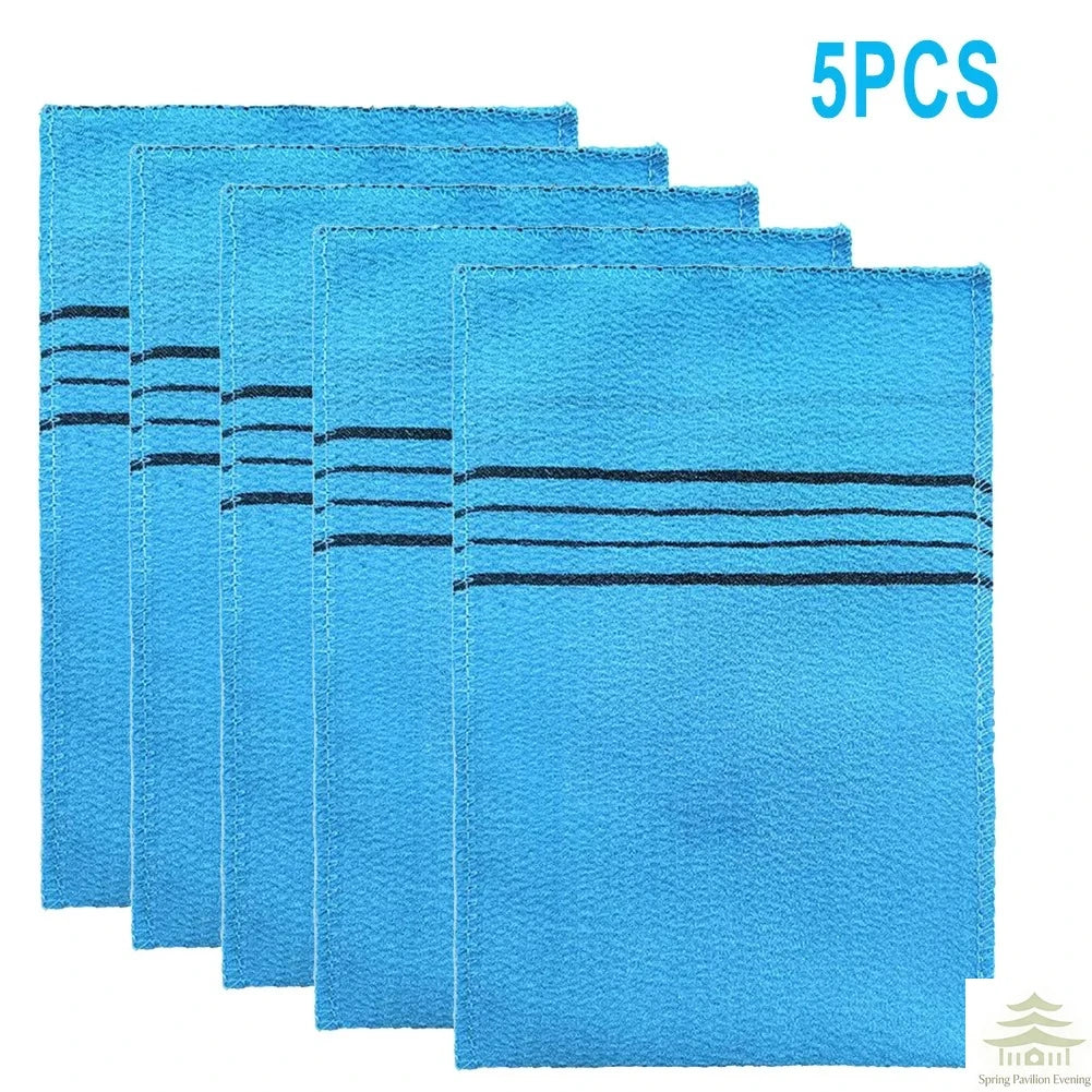 5Pcs Exfoliating Bath Pad Towels Set Korean Italy Asian Exfoliating Bath Washcloth Body Scrub Shower Soft Polyester Cotton