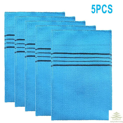 5Pcs Exfoliating Bath Pad Towels Set Korean Italy Asian Exfoliating Bath Washcloth Body Scrub Shower Soft Polyester Cotton