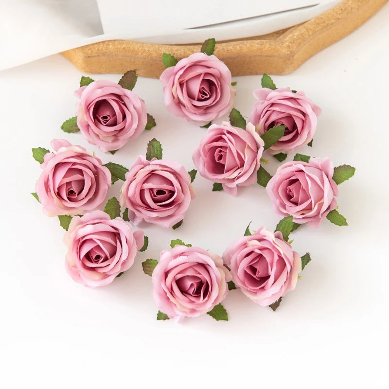 100PCS Artificial Flowers Diy Candy Box Cake Home Decor Christmas Decorative Wreaths Wedding Party Garden Roses Arch Silk Fake