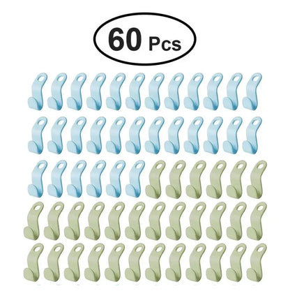 60pcs/set Plastics Hanger Connection Hook Stackable Space Saving Storage Multifunctional Hanging Clothes Rack