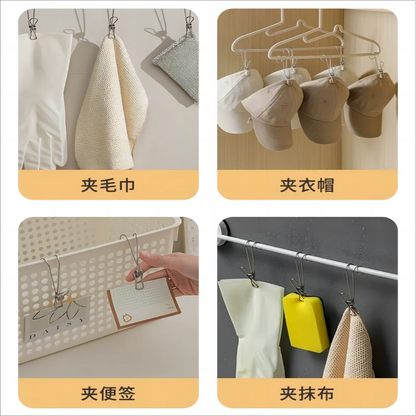 Stainless Steel Clothespins with Hooks Metal Spring Clips with Hooks Universal Hanging Clips for Offices Kitchens Bathroom