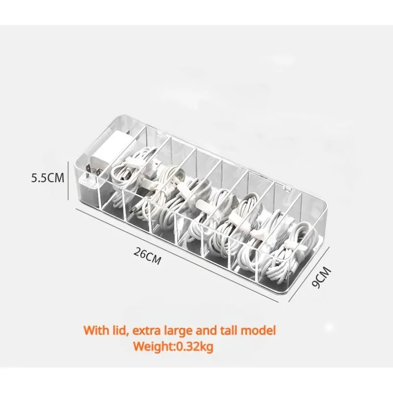 1PC Data Cable Storage Box Charging Cable Mobile Phone Charger Desktop Organizer Cable Management Tool with Cover Dustproof Box