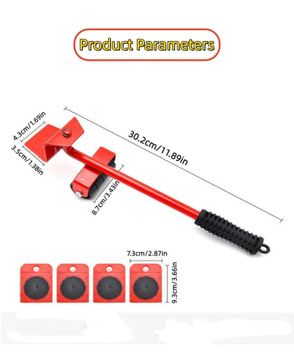 5PCS/set Furniture Mover Tool Set Heavy Stuffs Moving Roller With Bar Furniture Mover Lifter With Wheel Professional Moving Tool