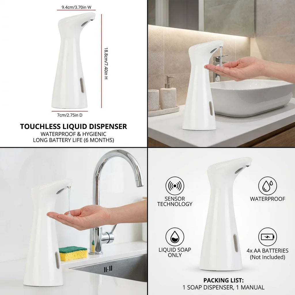 White Automatic Sensor Hand Soap Dispenser Smart Wash Handpiece High Quality ABS Waterproof for Bathroom