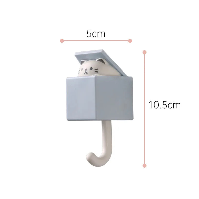 Cartoon Cat Hooks Stickers Bedroom Door Hooks Key Hooks Umbrella Towel Hat Coat Rack Wall Animal Decorative Hooks